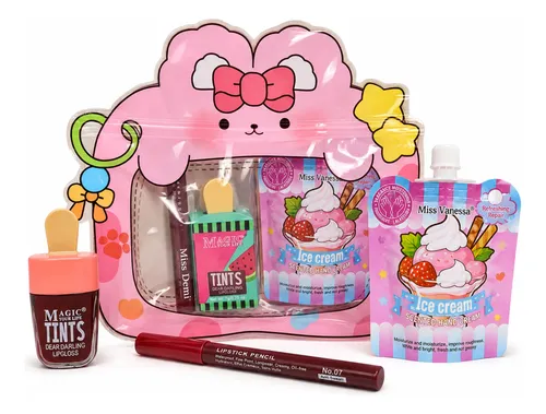 Set Labial Tinta Helado Delineador Crema Manos Bolsa Regalo