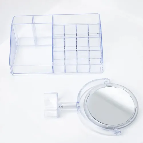 Organizador Maquillaje Cosmeticos Acrilico Con Espejo Transparente