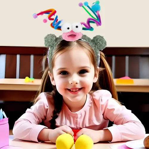 Diadema Verde Con Peluche Para Cabello Con Aros Y Monstruo