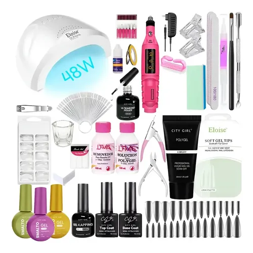 Kit Uñas Completo Esmaltado Semipermanente Polygel Cabina