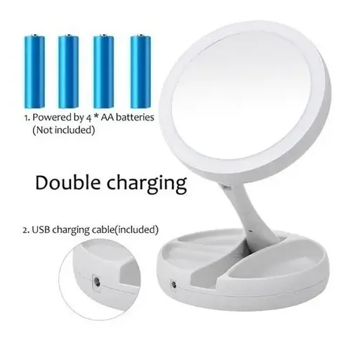 Espejo Con Luz Led P/maquillaje C/aumento Doble Faz Plegable