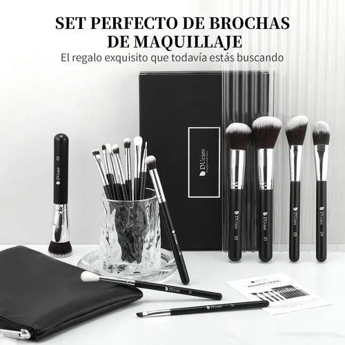 Set De 15 Brochas Negras 100% Para Maquillaje Negro