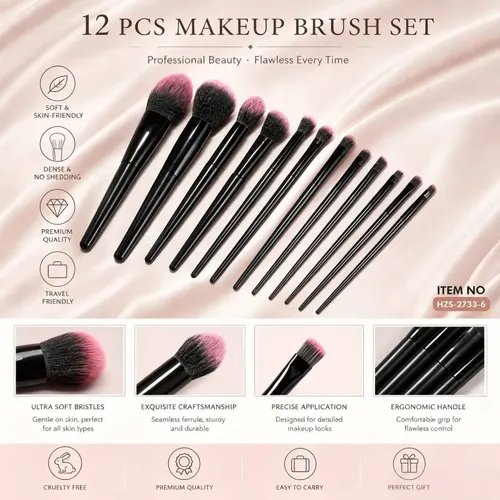 Set De Brochas De Maquillaje De 12 Piezas Rostro Ojos