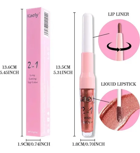 Barra De Labios Metálica 2-en-1 Kaely Cobre 24 Horas