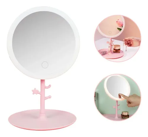 Espejo De Maquillaje Con Luz Led Usb Redondo Con Ganchitos