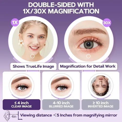 Espejo De Maquillaje Iluminado Con Aumento De 30 Aumentos, Morado