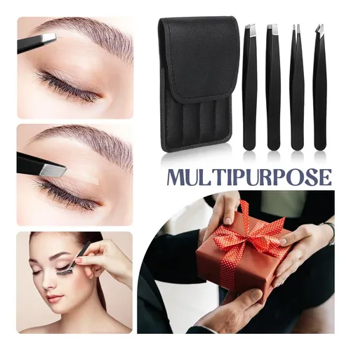 Juego De 12 Pinzas Para Cejas Lasnten Modelo 4 En 1 Negro