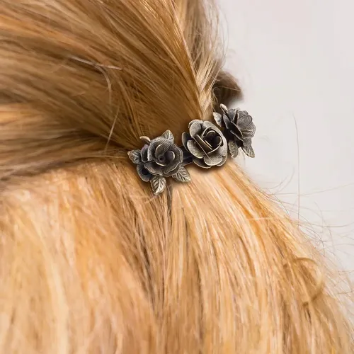Pinza De Pelo Retro De Bronce Con Diseño Floral Y Grabado K