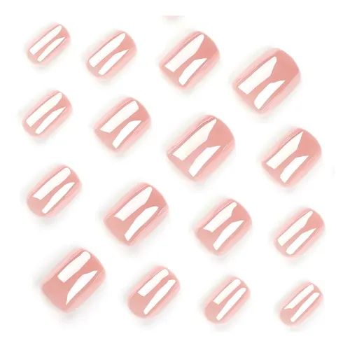 Uñas Postizas Tips Nude Cuadradas Pegamento Press On Nails