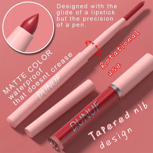 Set Labial 2 En 1 Delineador Y Brillo Mate Dunuf
