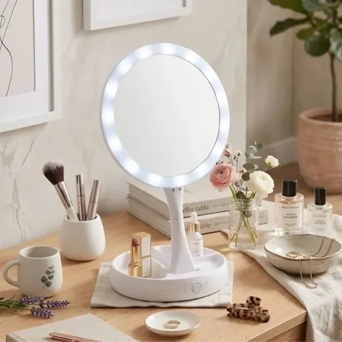 Espejo Con Luz Aro Led Maquillaje Aumento Plegable Usb/pila
