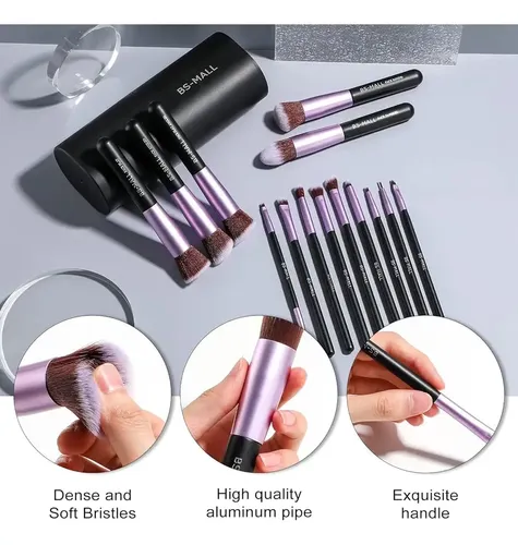 Set De 14 Pinceles Y Brochas Maquillaje Profesional Estuche Color Púrpura
