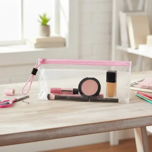 Neceser Transparente Organizador Maquillaje Costura Escolar Rosa Porta Utiles Estuche Plastico Pvc Cierre Reforzado Viaje Transparente
