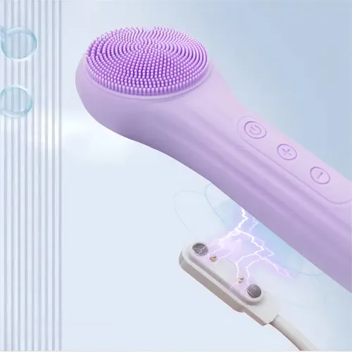 Cepillo Facial Eléctrico Recargable De Silicona, Color Morad