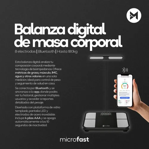 Balanza Digital Inteligente Masa Muscular 8 Electrodos Análisis Corporal Bioimpedancia App Bluetooth 180kg