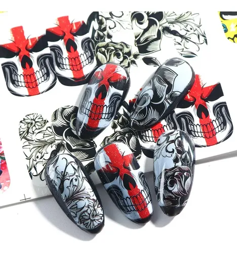 Stickers Al Agua Uñas Calaveras Water Decals Plancha Grande