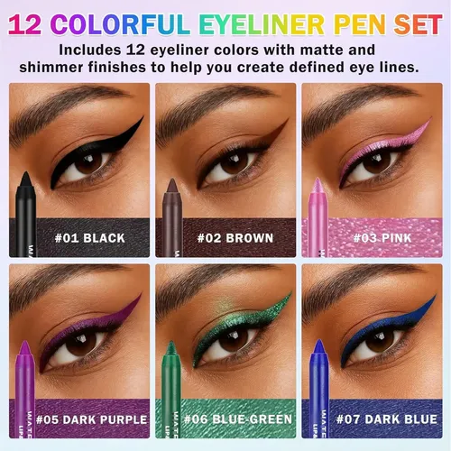 Set De 12 Delineadores De Ojos Coloridos