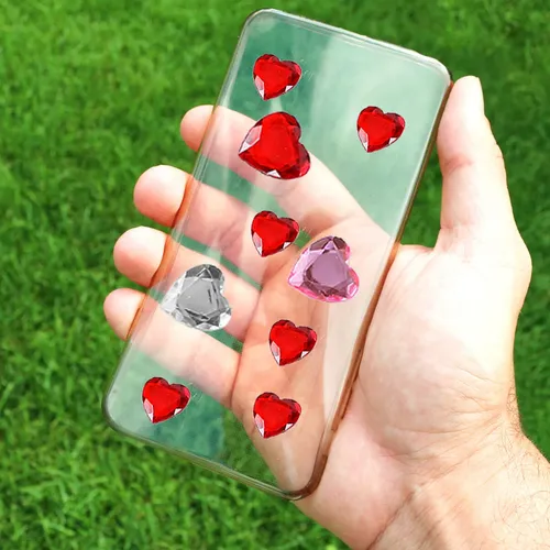 12 Hojas De Pegatinas Adhesivas Con Gemas En Forma De Corazó