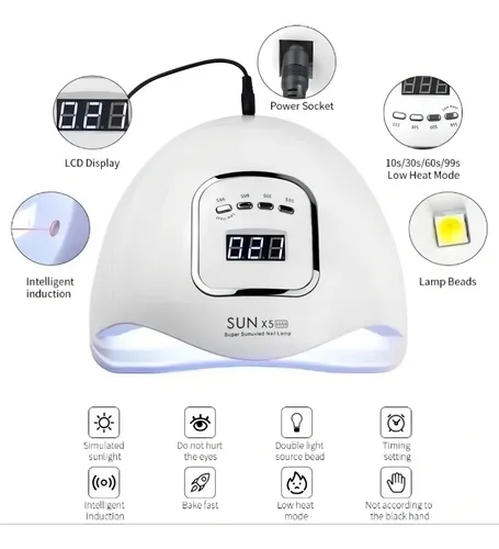 Cabina Uñas 120W Led UV Sensor Automático Temporizador Sun X5 Max
