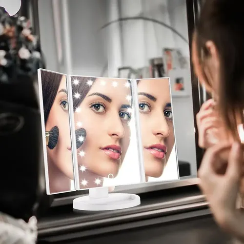 Espejo De Maquillaje De 3 Solapas Con Carga Con Usb Color Del Marco Blanco