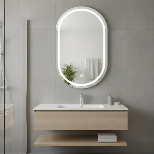 Espejo Ovalado Píldora Led 100x55cm Dimerizable Botón Táctil