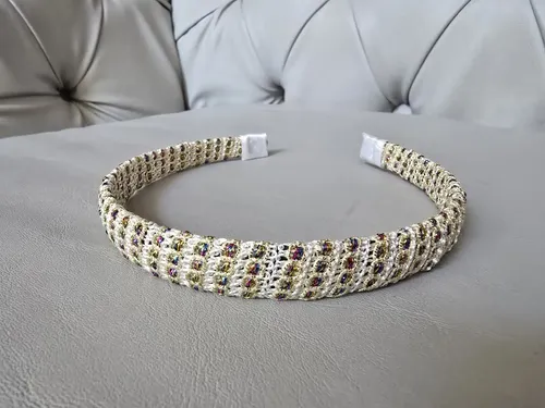 Vincha Diadema Pelo Mujer Galón Bordado Lurex Natural Dorado Dorado