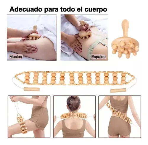 Set De Masajeador Corporal Y Rodillo De Madera De 16 Wz.