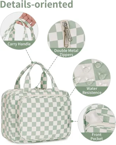 Neceser Colgante Para Mujer, Bolsa De Maquillaje De Viaje Y  Mint Green Checkerboard