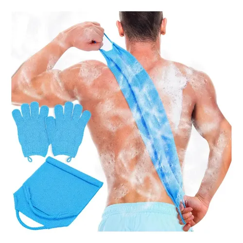 Pack Exfoliante Corporal Anezus de Nylon Azul con Guantes y Toalla