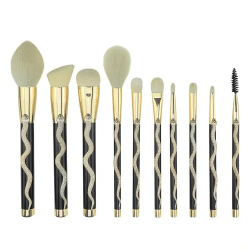 Set 10 Brochas Maquillaje Serpiente 3d Fibra Sintética Golden Snake Brush