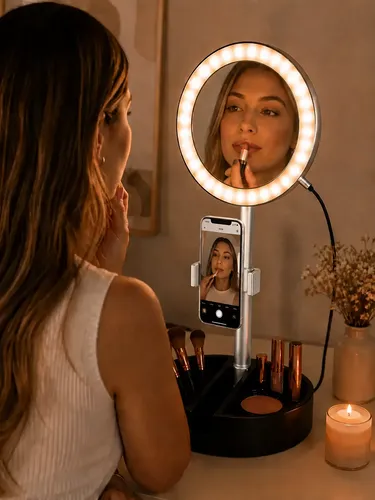 Espejo Con Luz Led Calida Fria Maquillaje Plegable Portatil