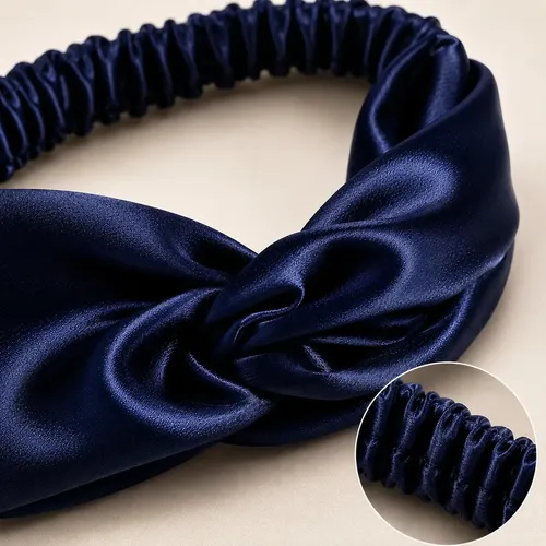 Vincha de saten elastica para el pelo antifreeze suave azul oscuro
