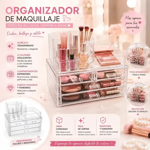 Organizador Acrílico Maquillaje Accesorios 12 Divisiones Cómoda Dormitorio