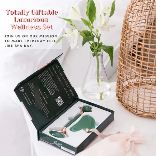 Set Rodillo Facial Y Gua Sha Jade Witty Verde
