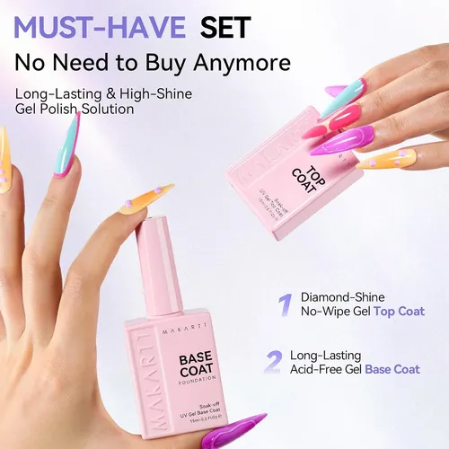 Set Gel Base Y Top Coat Brillo Diamante 15ml Uv Led