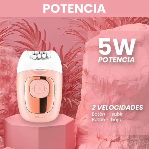 Depiladora Mujer Led Recargable Vgr V-760 18 Pinzas Luz Rosa