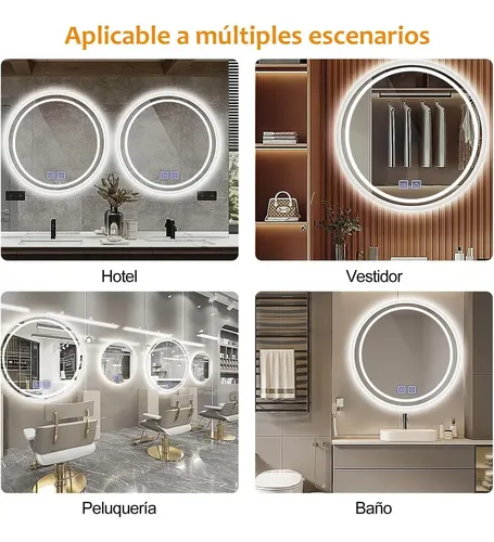 Espejo Led Baño Redondo 60x60cm, Táctil Moderno