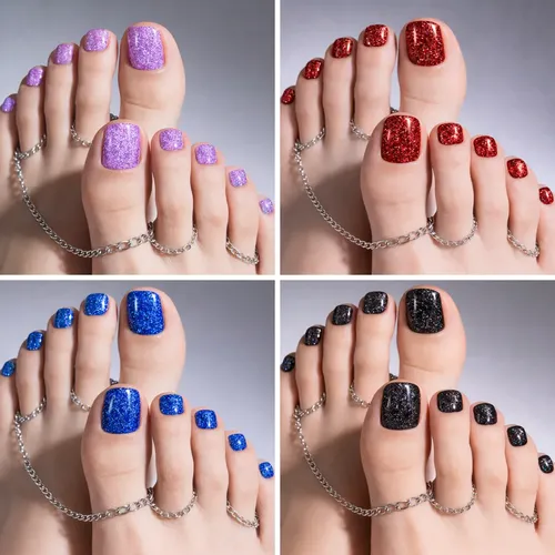 Tiras De Uñas Gel Para Pies Autoadhesivas 22u – No Necesita Lampara UV – Rojo Glitter