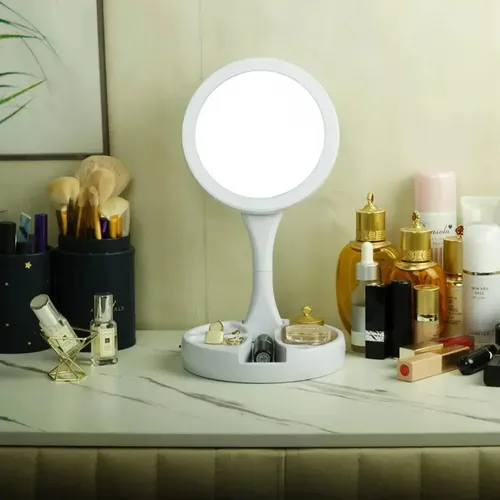 Espejo Maquillaje Doble Aumento X10 Luz Led Portátil