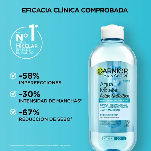 Agua Micelar Skin Garnier Con Ácido Salicílico X 400 Ml