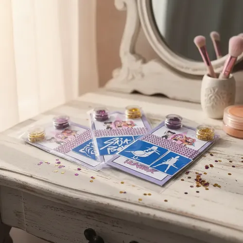 Kit Set Maquillaje Guerrera K-pop Strass Glitter Sténcil