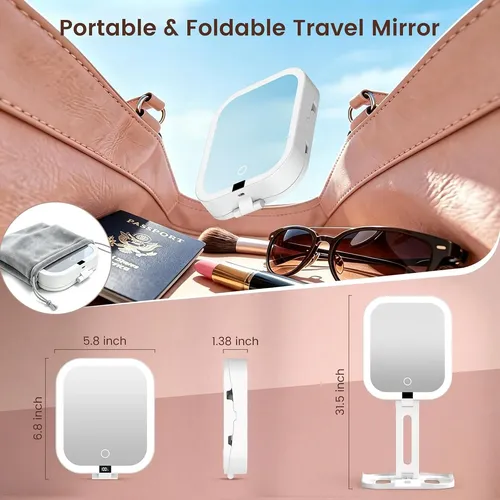 Espejo Maquillaje Viaje Recargable 2 Caras Luz Ajustable