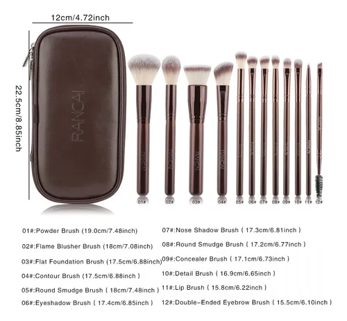 Set De 12 Pinceles Rancai Con Estuche De Cuero Marrón