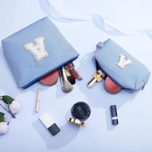 Bolsa De Maquillaje Yoolife Preppy Travel Con Iniciales Rosa