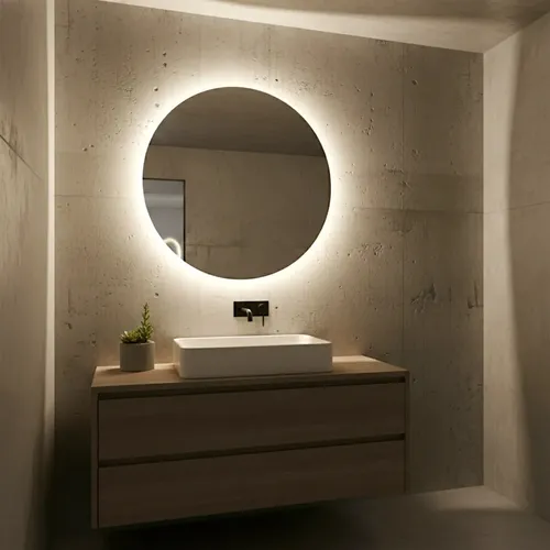 Espejo Redondo 70cm Luz Led Con Borde Pulido Brillante 4mm Pulido Brillante