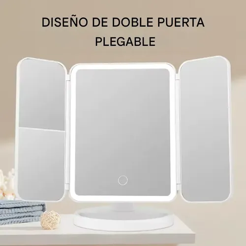 Espejo Maquillaje Led 3 Modos Aumento Giratorio Recarga Veoquiero