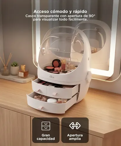 Organizador De Cosmeticos Y Joyeria Gadnic ABS PS 3 Cajones Casco Transparente Rotacion 90 Resistente Al Agua Portatil Diseño Moderno