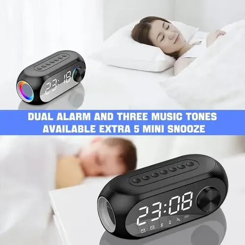 Altavoz Despertador Bluetooth Con Radio Fm, Mp3, Pantalla De Espejo Portátil, Doble Alarma