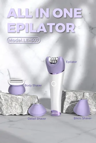 Depiladora Eléctrica 7 En 1 Ipx7 Con Cepillo Facial Y Masaje Purple And White