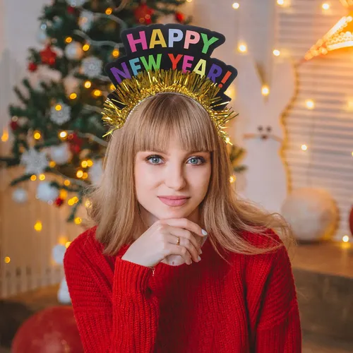 2pcs Vinchas Decorativas Feliz Año Nuevo Fiesta Gold With Multicolor Text